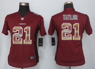 Women New Redskins #21 Sean Taylor Red Strobe Elite Jersey
