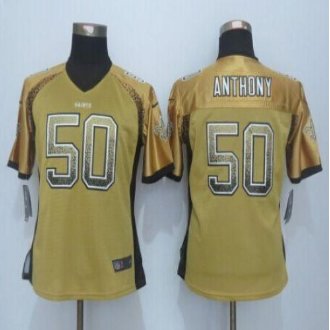 Women New Saints #50 Stephone Anthony Gold Stitched NFL Elite Drift Fashion Jersey