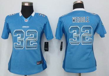 Women New San Diego Chargers #32 Eric Weddle Blue Strobe Elite Jersey