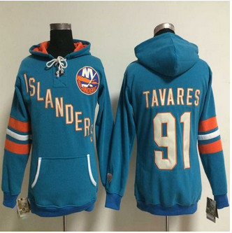 Women New York Islanders #91 John Tavares Baby Blue Old Time Heidi NHL Hoodie