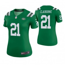 Women New York Jets #21 Morris Claiborne Green Color Rush Legend Jersey