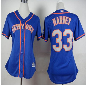 Women New York Mets #33 Matt Harvey Blue(Grey NO.) Alternate Road Stitched Baseball jersey