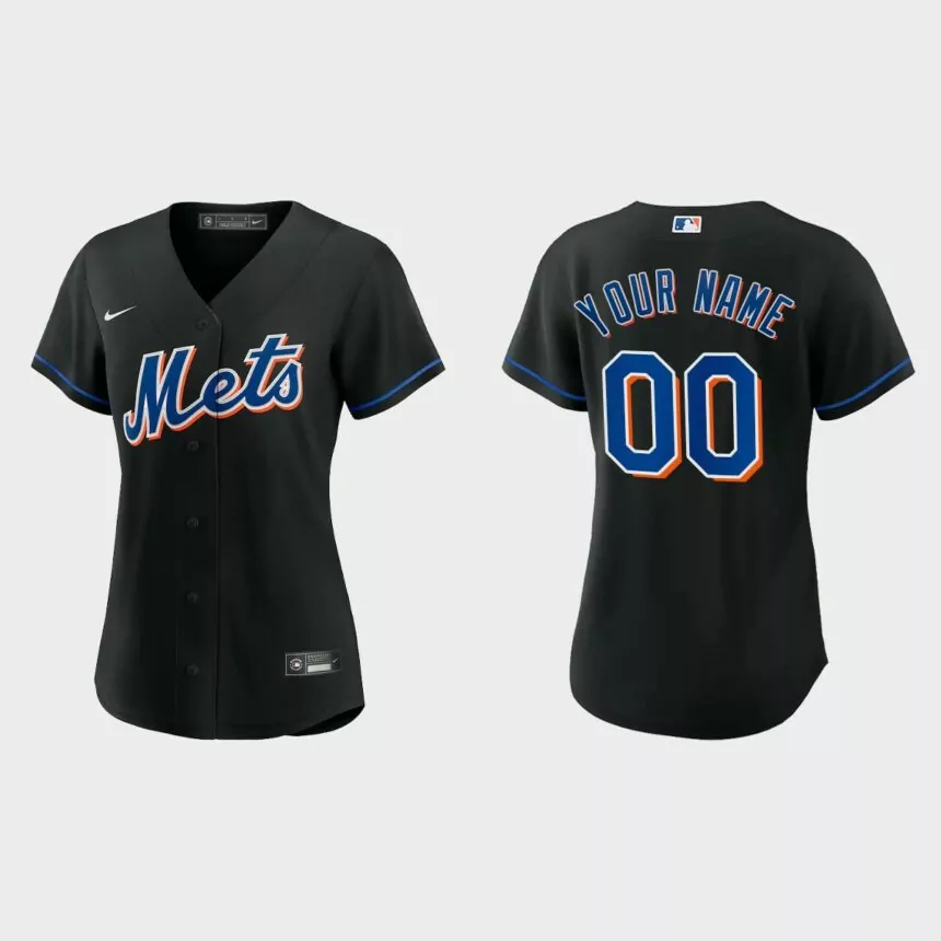 Women New York Mets Custom Black Replica Alternate Jersey