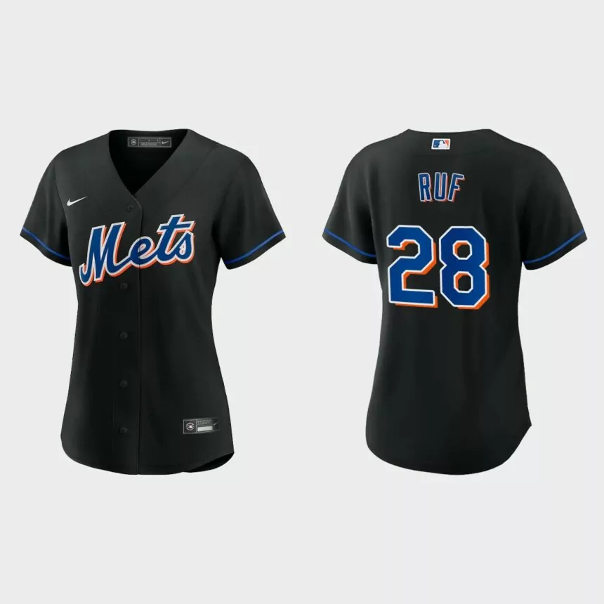 Women New York Mets Darin Ruf Black Replica Alternate Jersey