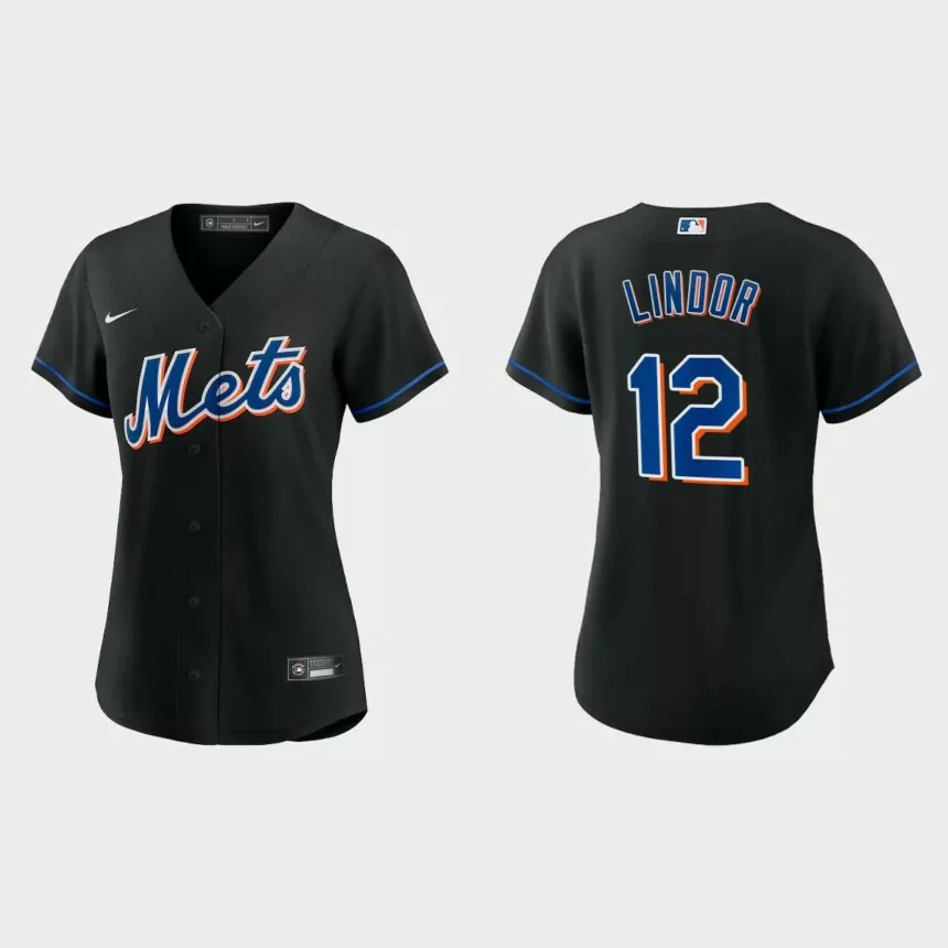 Women New York Mets Francisco Lindor Black Replica Alternate Jersey