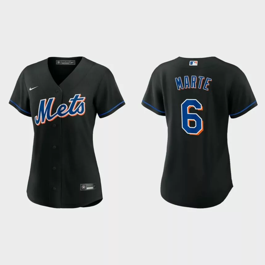 Women New York Mets Starling Marte Black Replica Alternate Jersey