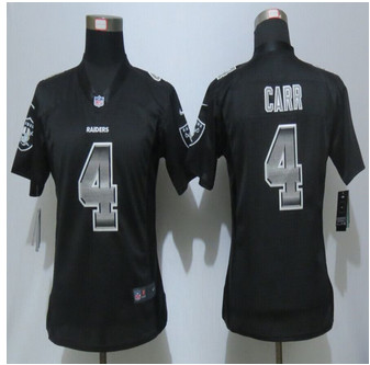 Women New new Oakland Raiders #4 Derek Carr Black Strobe Elite Jersey