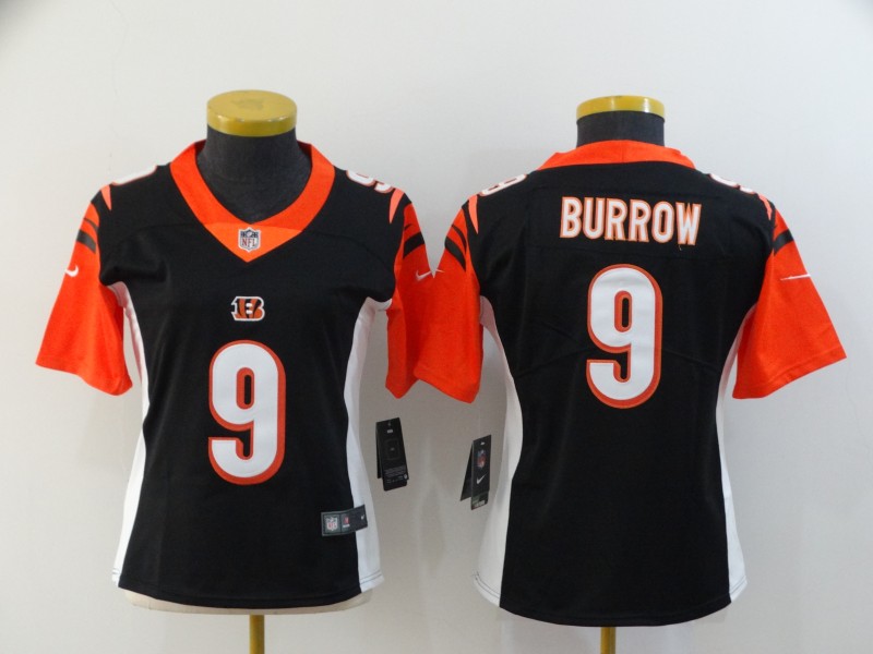 Women Nike Bengals 9 Joe Burrow Black Women 2020 NFL Draft First Round Pick Vapor Untouchable Limited Jersey