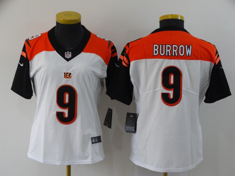 Women Nike Bengals 9 Joe Burrow White Women 2020 NFL Draft First Round Pick Vapor Untouchable Limited Jersey