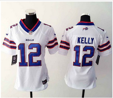 Women Nike Bills #12 Jim Kelly White Stitched NFL Elite Jersey