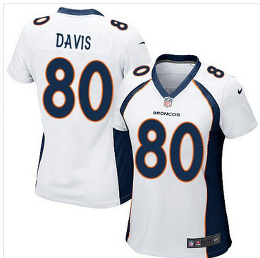 Women Nike Broncos #80 Vernon Davis White Stitched NFL New Elite Jersey