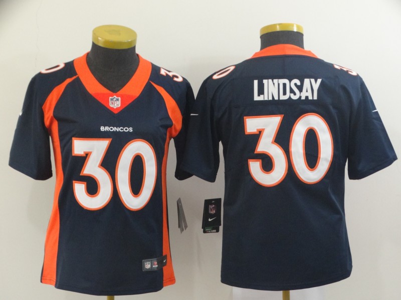 Women Nike Broncos 30 Phillip Lindsay Navy Women Vapor Untouchable Limited Jersey