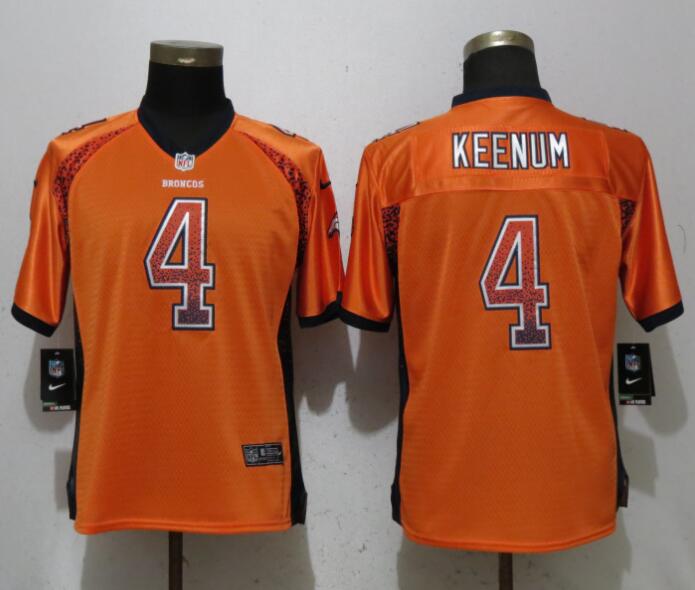 Women Nike Broncos 4 Case Keenum Orange Women Drift Fashion Jersey