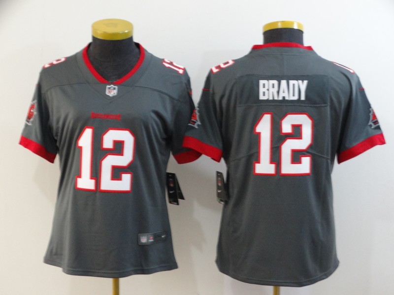 Women Nike Buccaneers 12 Tom Brady Gray Women New 2020 Vapor Untouchable Limited Jersey