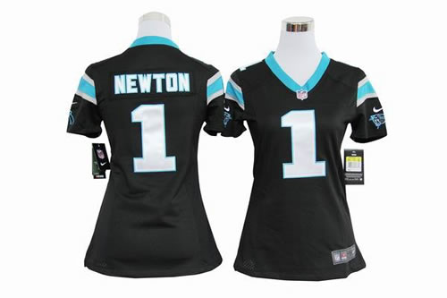 Women NEW Carolina Panthers 1 Cam Newton Game Black Jerseys