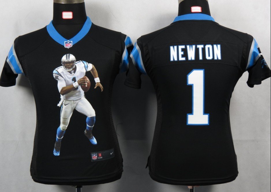 Women NEW NFL Carolina Panthers 1 Newton Black Portrait Fashion Game Jerseys