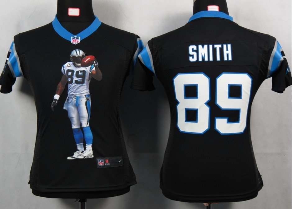 Women NEW NFL Carolina Panthers 89 Smith Black Portrait Fashion Game Jerseys