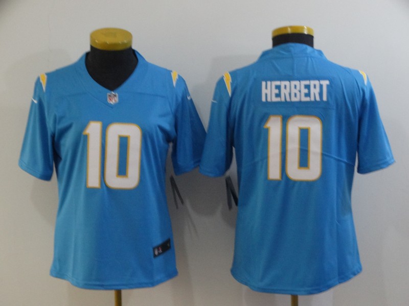 Women Nike Chargers 10 Justin Herbert Light Blue Women Vapor Untouchable Limited Jersey
