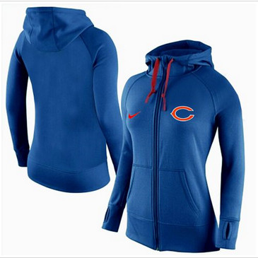 Women Nike Chicago Bears Full-Zip Performance Hoodie Blue