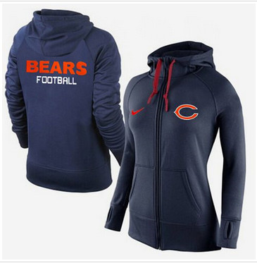 Women Nike Chicago Bears Full-Zip Performance Hoodie Dark Blue