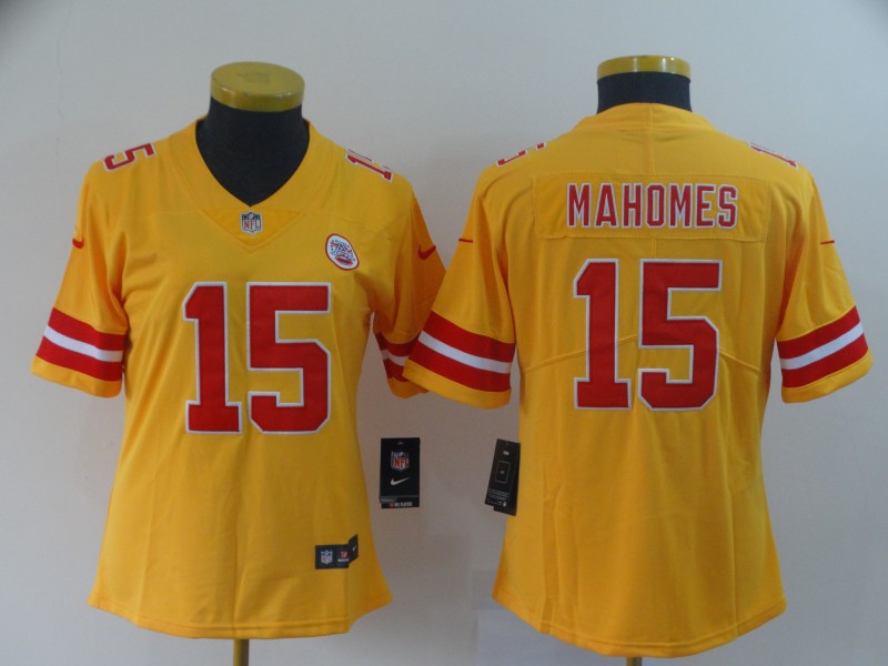 Women Nike Chiefs 15 Patrick Mahomes Gold Women Inverted Legend Limited Jersey
