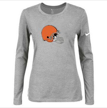 Women Nike Cleveland Browns Of The City Long Sleeve Tri-Blend NFL T-Shirt Light Grey