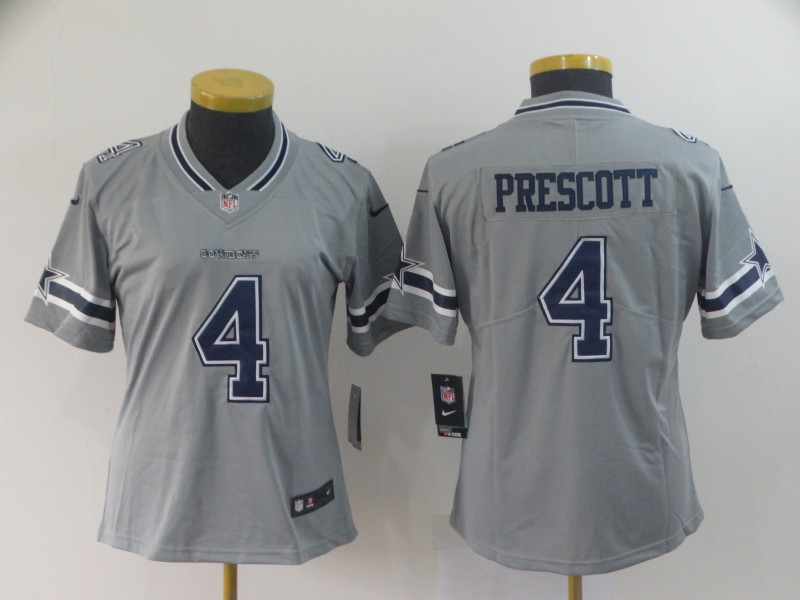 Women Nike Cowboys 4 Dak Prescott Gray Women Inverted Legend Limited Jersey