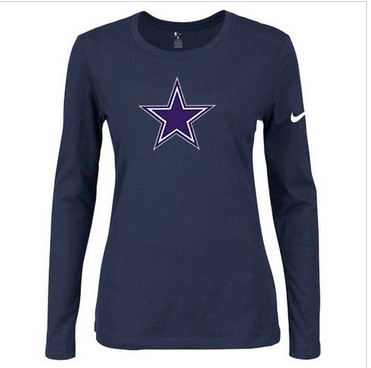Women Nike Dallas Cowboys Of The City Long Sleeve Tri-Blend NFL T-Shirt Dark Blue
