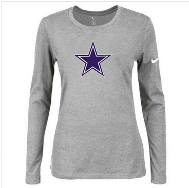 Women Nike Dallas Cowboys Of The City Long Sleeve Tri-Blend NFL T-Shirt Light Grey
