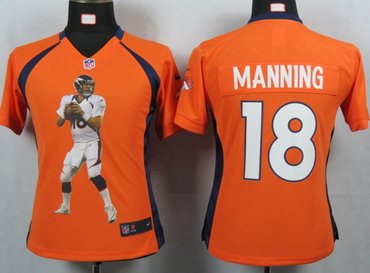 Women NEW NFL Denver Broncos 18 Manning Orange Portrait Fashion Game Jerseys