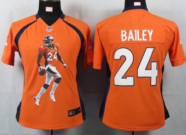 Women NEW NFL Denver Broncos 24 Bailey Orange Portrait Fashion Game Jerseys