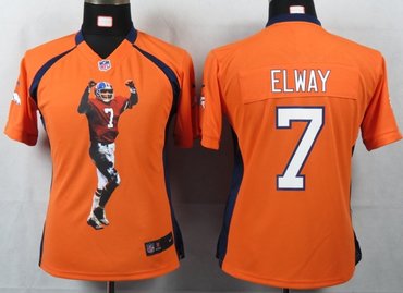 Women NEW NFL Denver Broncos 7 Elway Orange Portrait Fashion Game Jerseys