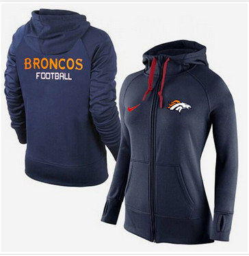 Women Nike Denver Broncos Full-Zip Performance Hoodie Dark Blue