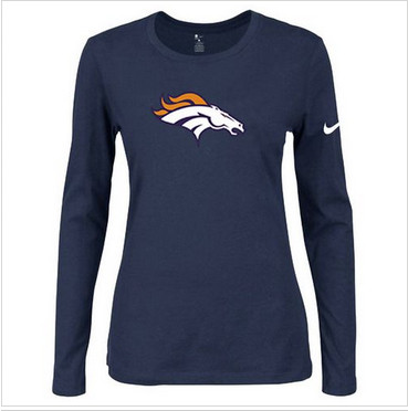 Women Nike Denver Broncos Of The City Long Sleeve Tri-Blend NFL T-Shirt Dark Blue