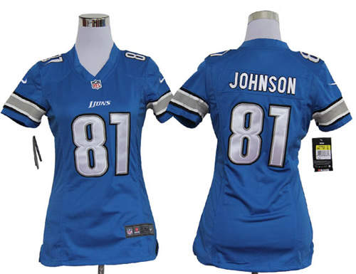 women detroit lions 81 calvin johnson game blue jersey