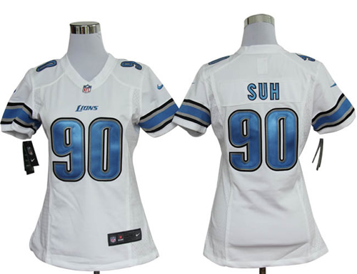 women NEW detroit lions 90 ndamukong suh white jerseys