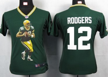 Women NEW NFL Green Bay Packers 12 Rodgers Green Portrait Fashion Game Jerseys