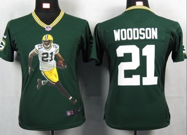 Women NEW NFL Green Bay Packers 21 Woodson Green Portrait Fashion Game Jerseys