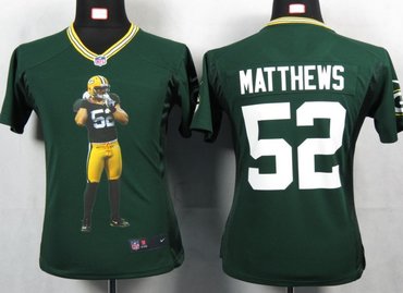 Women NEW NFL Green Bay Packers 52 Matthews Green Portrait Fashion Game Jerseys