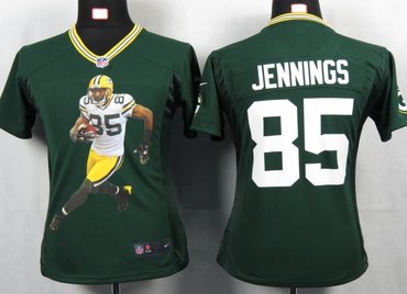 Women NEW NFL Green Bay Packers 85 Jennings Green Portrait Fashion Game Jerseys