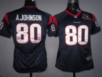 Women NEW Houston Texans #80 Andre Johnson Blue NEW NFL Jerseys W 10th Patch