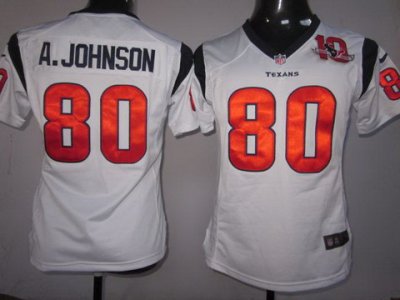 2012 Women NEW Houston Texans #80 Andre Johnson White NEW NFL Jerseys W 10th Patch