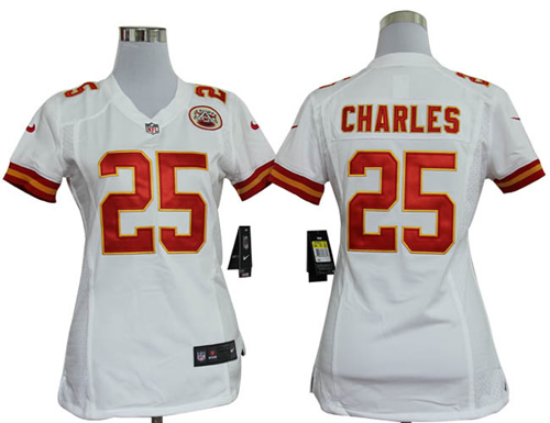 Women NEW Kansas City Chiefs 25 Jamaal Charles White Jerseys