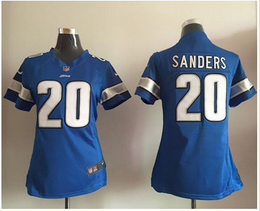 Women Nike Lions #20 Barry Sanders Light Blue Team Color Stitched NFL Elite Jersey