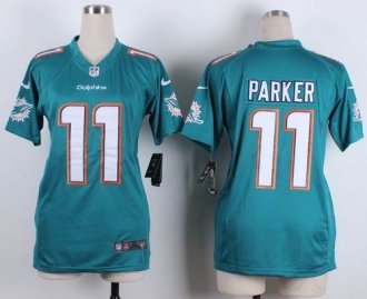 Women Nike Miami Dolphins #11 DeVante Parker Aqua Green Team Color Stitched NFL New Elite Jersey