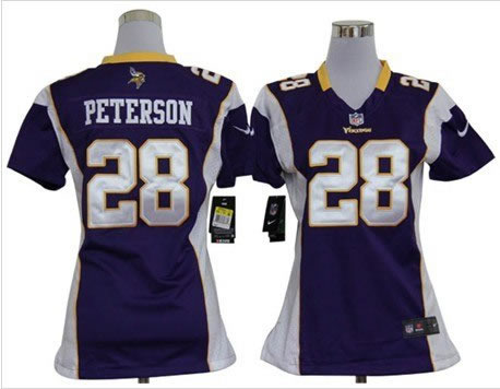 Women NEW Minnesota Vikings 28 Adrian Peterson Game Purple Jerseys