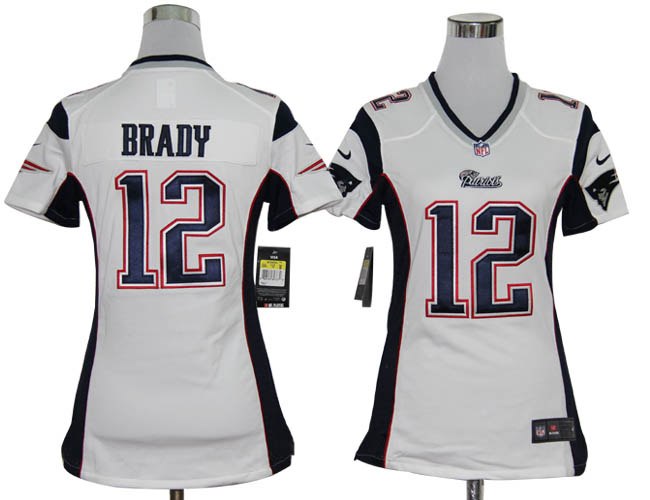 Women NEW NFL New England Patriots 12 Tom Brady White Jerseys