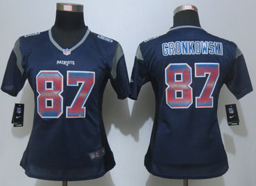 Women Nike New England Patriots 87 Rob Gronkowski Navy Blue Strobe Elite Jersey