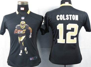 Women NEW NFL New Orleans Saints 12 Colston Black Portrait FaShion Game Jerseys