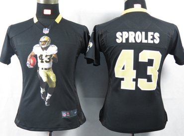Women NEW NFL New Orleans Saints 43 Sproles Black Portrait FaShion Game Jerseys